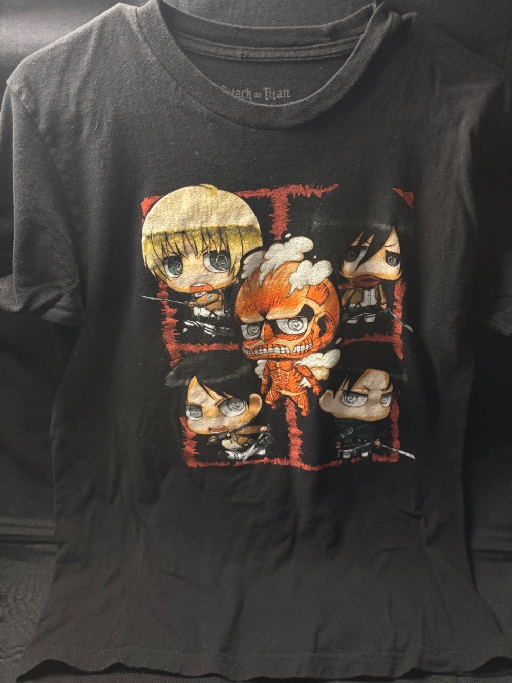 Attack On Titan Men's Large Graphic T-Shirt Chibi Anime Ripple Junction Black Te